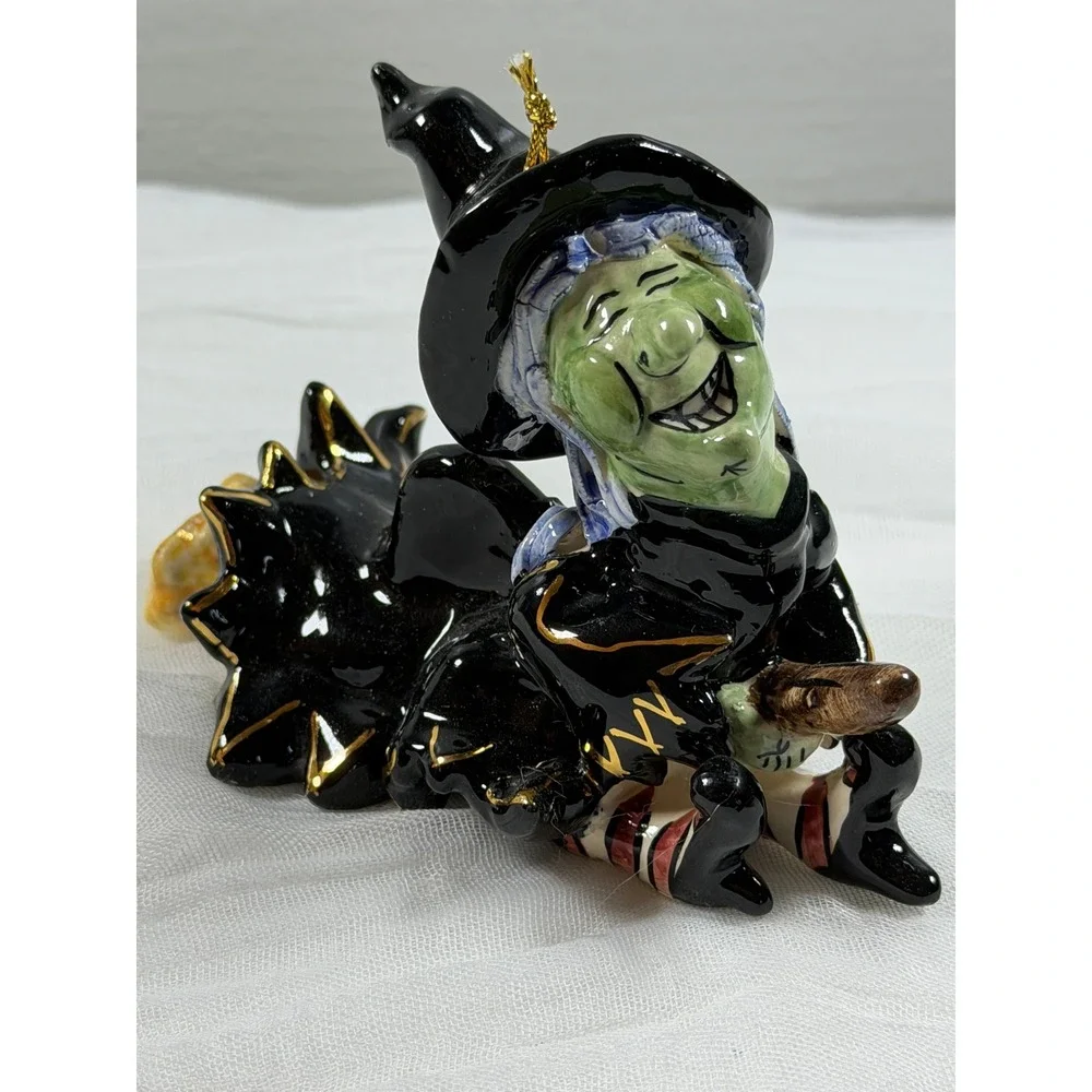 Blue Sky Clayworks Heather Goldminc Ceramic Witch Broom Ornament HW 22081